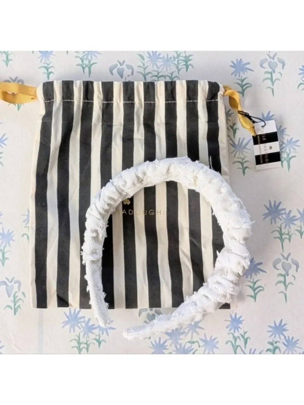 Lele Sadoughi Distressed Denim Kelly Headband Chalk White Hair Accessory